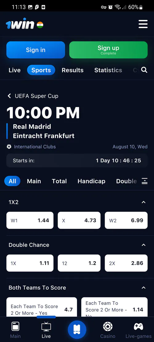 1win app sports